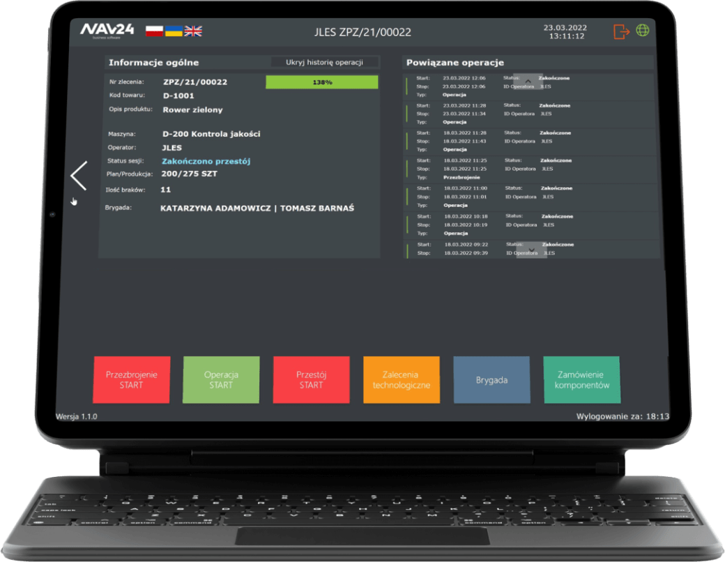 panel produkcyjny system mes do zarządzania produkcją