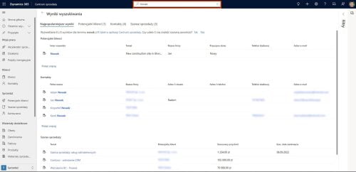 Główna wyszukiwarka w Dynamics 365 Sales