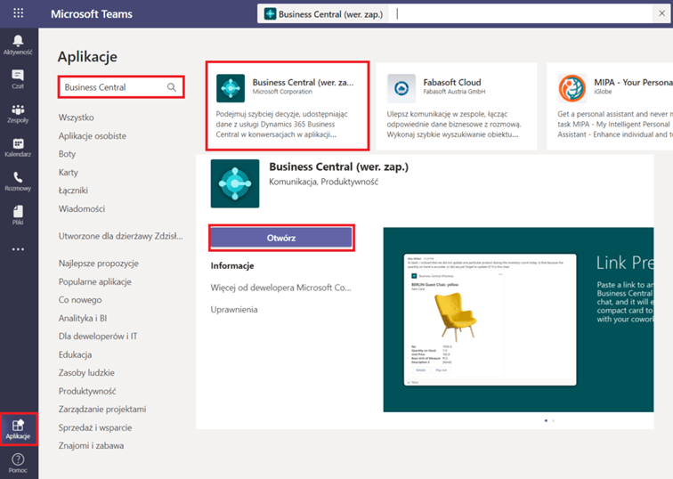 microsoft teams i Dynamics 365 Business Central