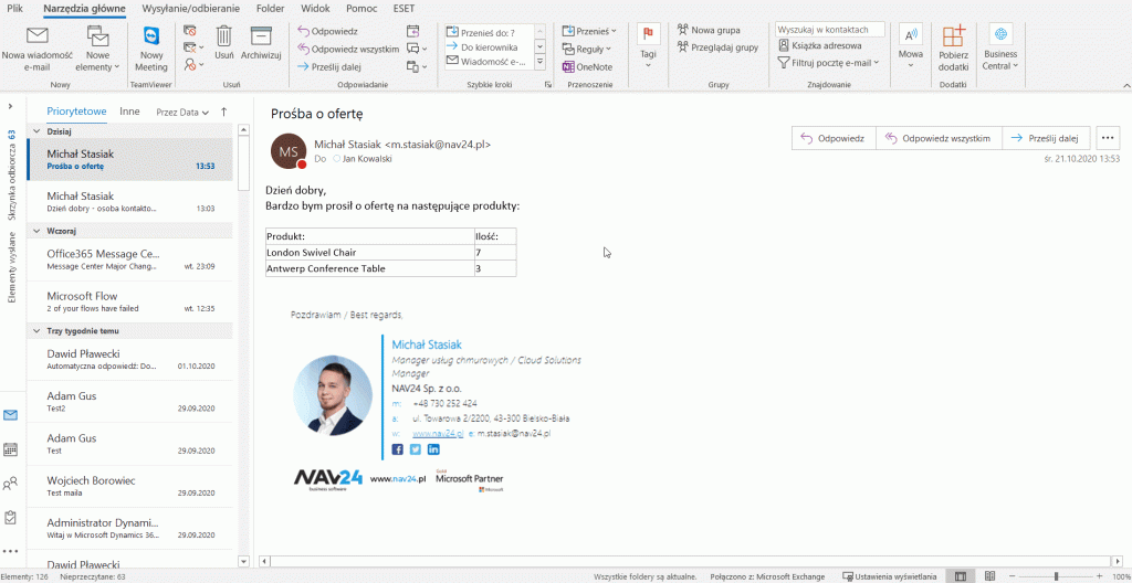 Integracja Dynamics 365 Businsess Central; z Microsoft Teams