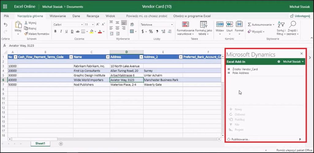 Połączenie danych systemu erp Business Central z Excel