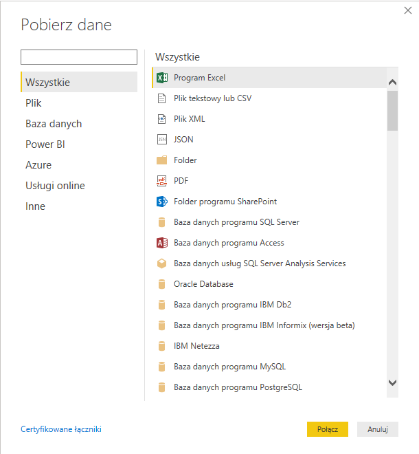 źródła danych power bi