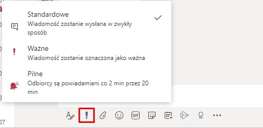 powiadomienia o ważnych wiadomościach ms teams