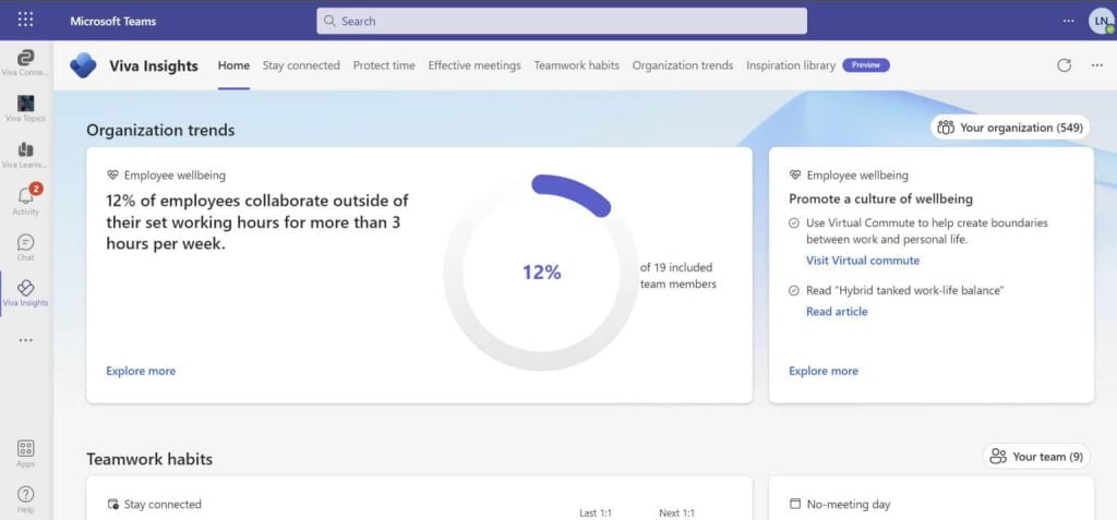 Viva insights w microsoft teams