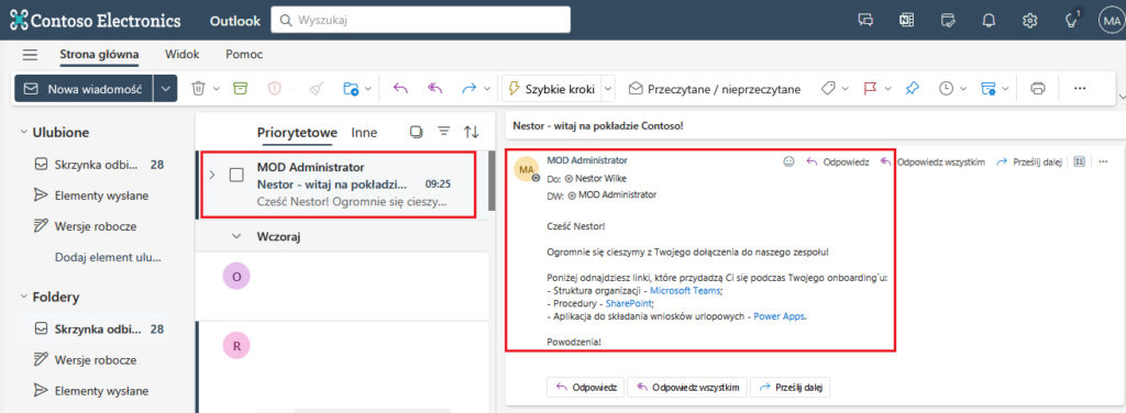 automatyzacja powiadomień outlook