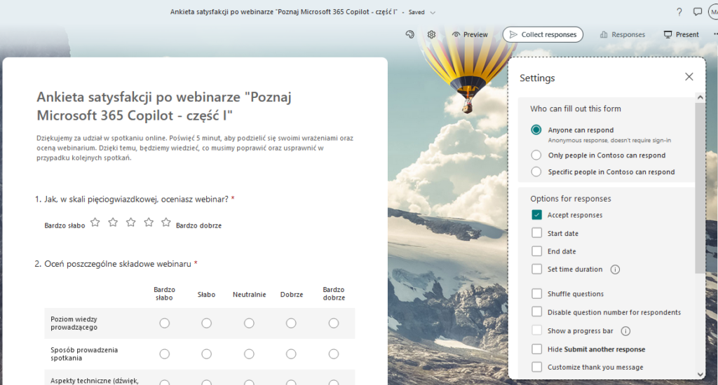 tworzenie ankiet w microsoft forms