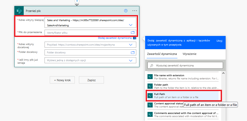 ścieżki przepływu w power automate