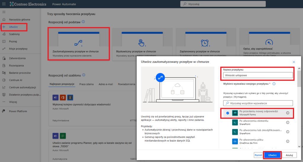 tworzenie przepływu power automate