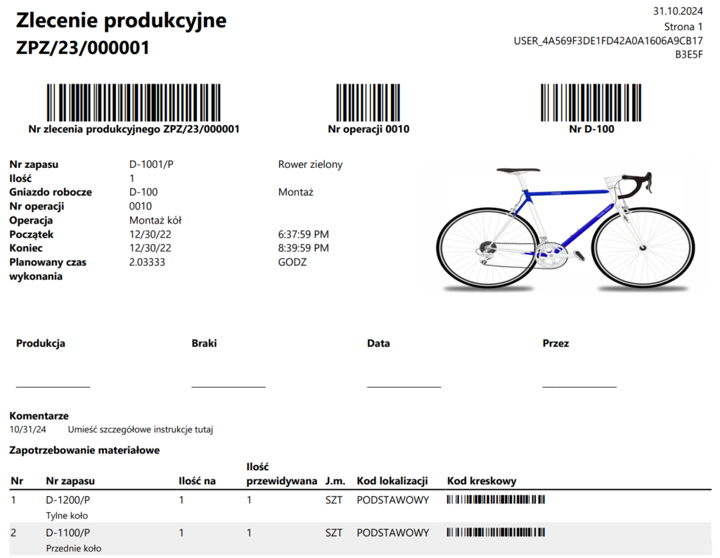 zlecenie produkcyjne core printouts