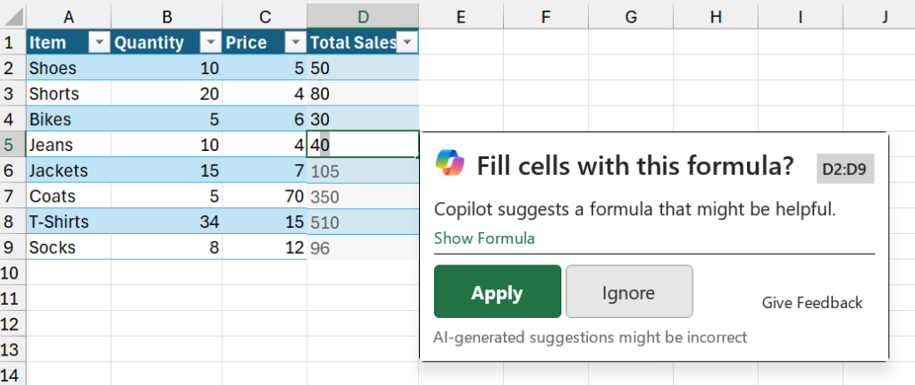 Excel copilot formula