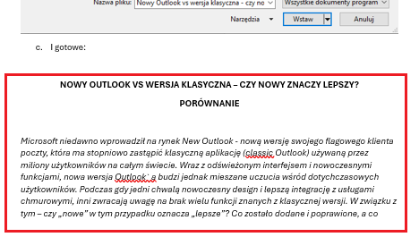wstawianie tekstu w word