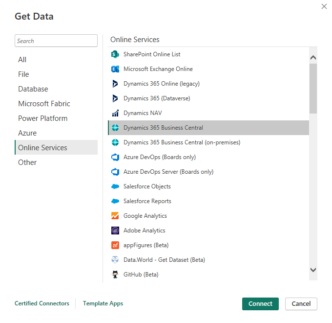 integracja power bi z business central