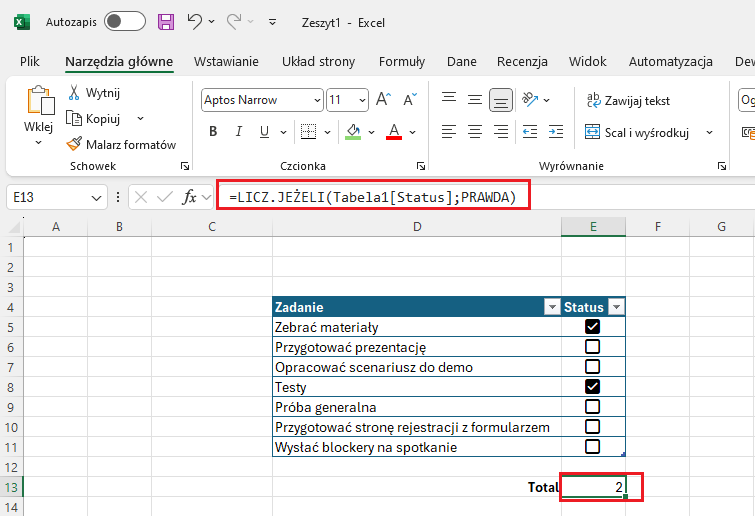 pole wyboru excel