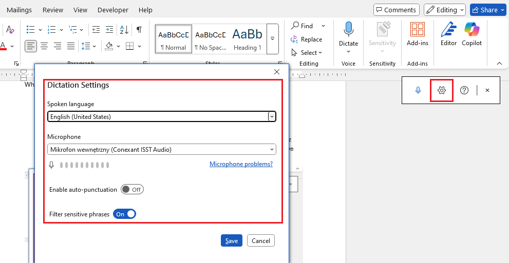 ho to dictate text in word