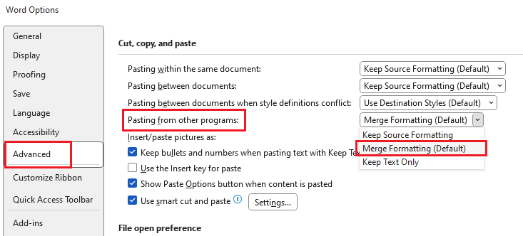 merge formatting in word