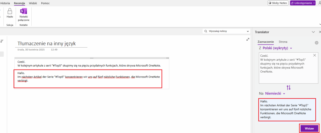 ustawienia tłumaczenia tekstu microsoft