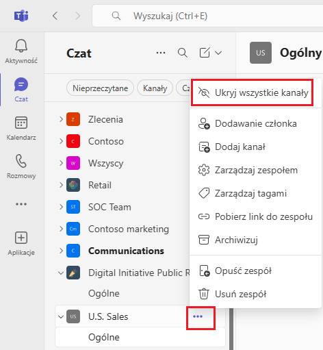 ukryj wszystkie kanały