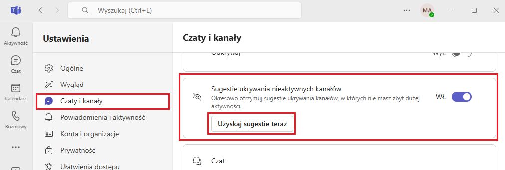 sugestie microsoft teams