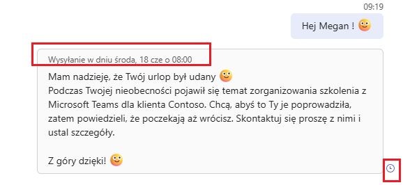 wysyłka zaplanowanej wiadomości teams