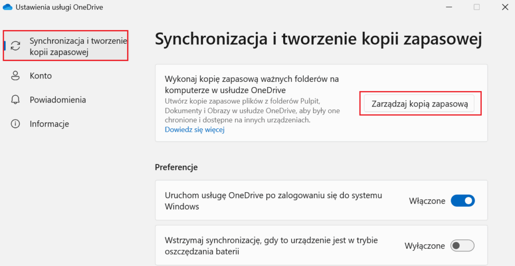 tworzenie kopii zapasowej OneDrive