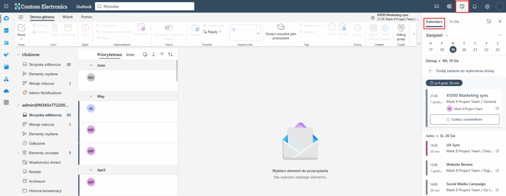 kalendarz outlook w widoku poczty