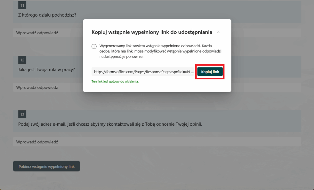 wstępnie wypełnione formularze microsoft forms