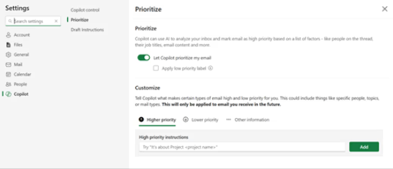 priorytety wiadomości outlook