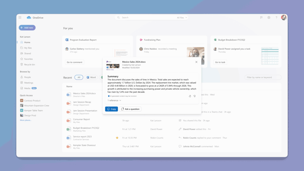 copilot w onedrive inteligentne podsumowania